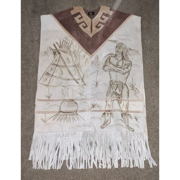 Vintage Armandos Genuine Leather Suede Fringed Poncho Native American Design OS - Picture 3 of 11